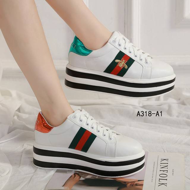 Ready stock Sepatu Gucci Bee Gemme Polo High Sole A318-A1