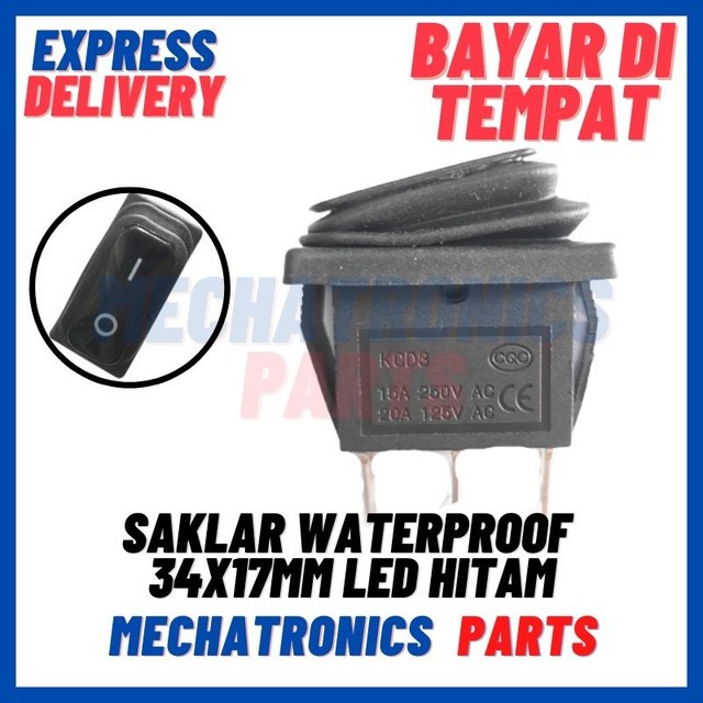 [SWI-9083] SAKLAR WATERPROOF 34X17MM LED ANTI AIR DEBU MINYAK KARET SILICONE HITAM