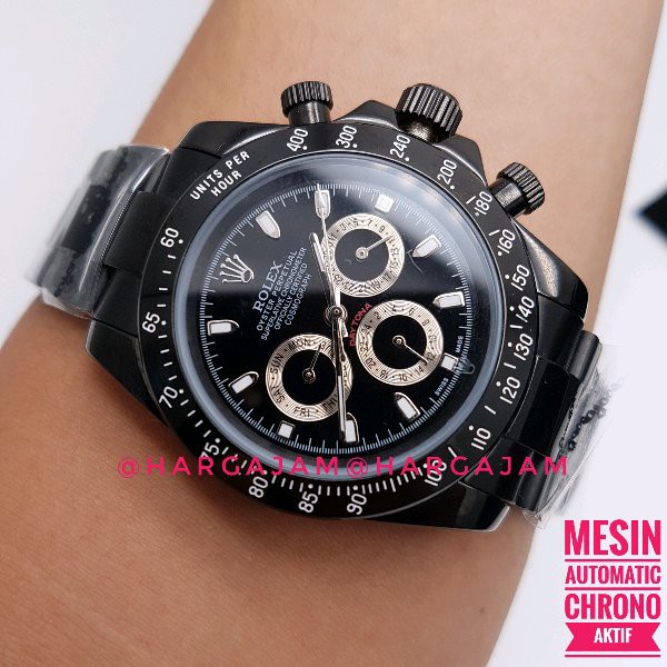 Jam Pria Automatic Rolex Daytona Oyster Perpetual R0954 Super Chrono - Black (hargajam harga jam