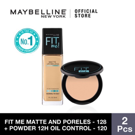 Maybelline Fit Me Matte &amp; Poreless Foundation [ 128 Warm Nude ] + 12H Oil Control Powder [ 120 ]