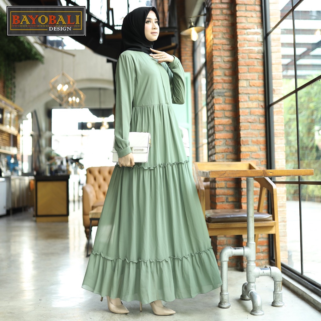 Baju Gamis Wanita Terbaru -Gamis Ceruty -Gamis Polos -Syari Jumbo - Fashion Muslim Wanita- Seragaman-Hijau mint