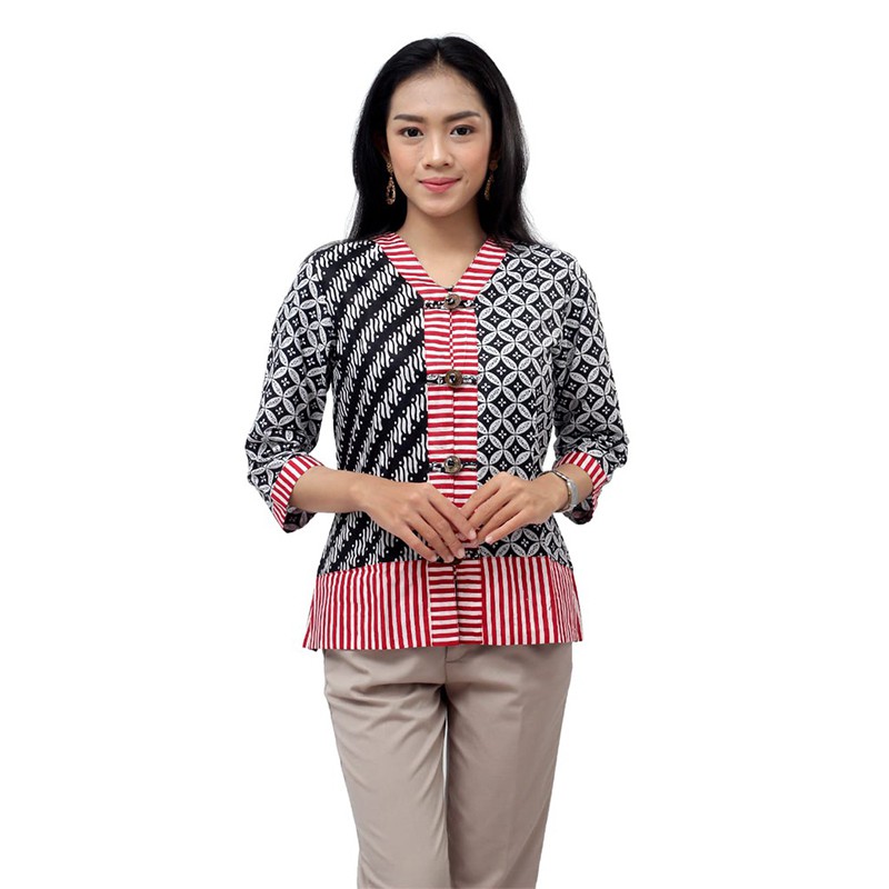 Blouse Batik Wanita Model Tiga Kombinasi - Atasan Batik Wanita - S M L XL 2L 3L 4L 5L-4
