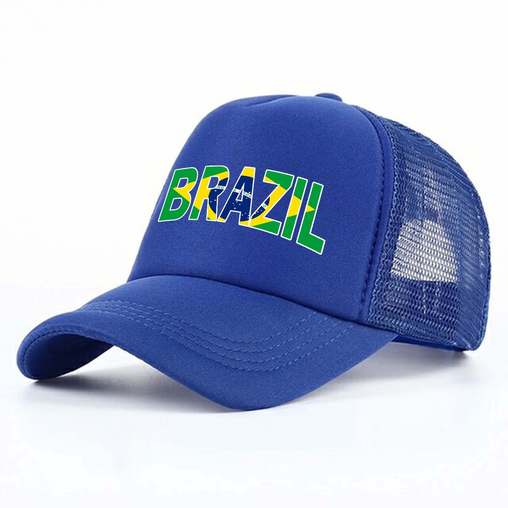 Piala Dunia Qatar 2022 Topi Trucker FC Brazil Topi Sablon DTF Pria Dan Wanita Fans Klub Sepakbola Brazil FC