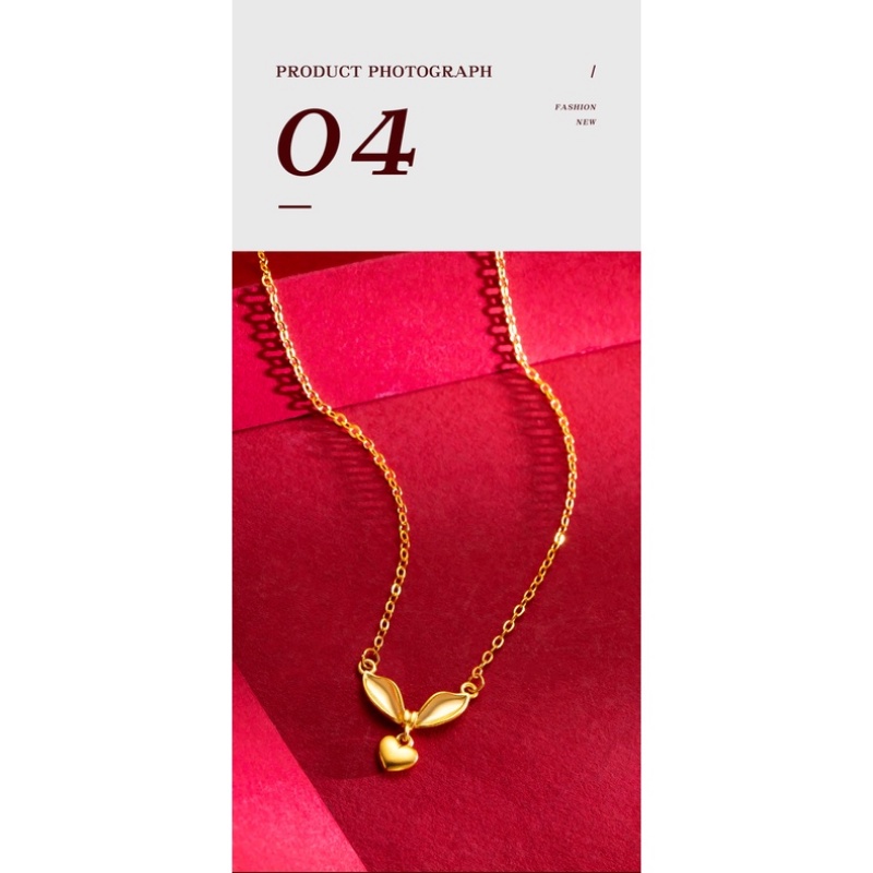 Goldkingdom Perhiasan Fashion 24K Bangkok Aksesoris Ready Stock Vitalitas Anak Muda Cantik Kelinci Kalung Hidup Dan Lucu Telinga Kelinci Cincin Wanita Dua Potong Set