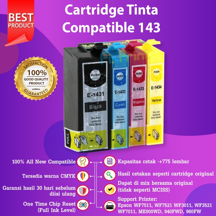 Cartridge Tinta Epson 143 T143 Compatible Ink WF7511 WF3521 WF7011 900WD