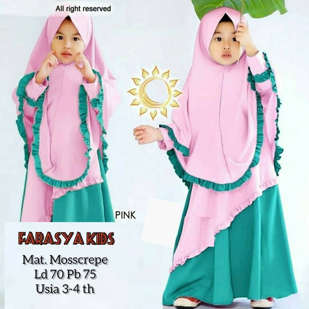 FARASYA SYARI KIDS Gamis Anak 3-4 tahun Panjang Trendy Modern Kids Baju Panjang Stelan Syar’i Polos