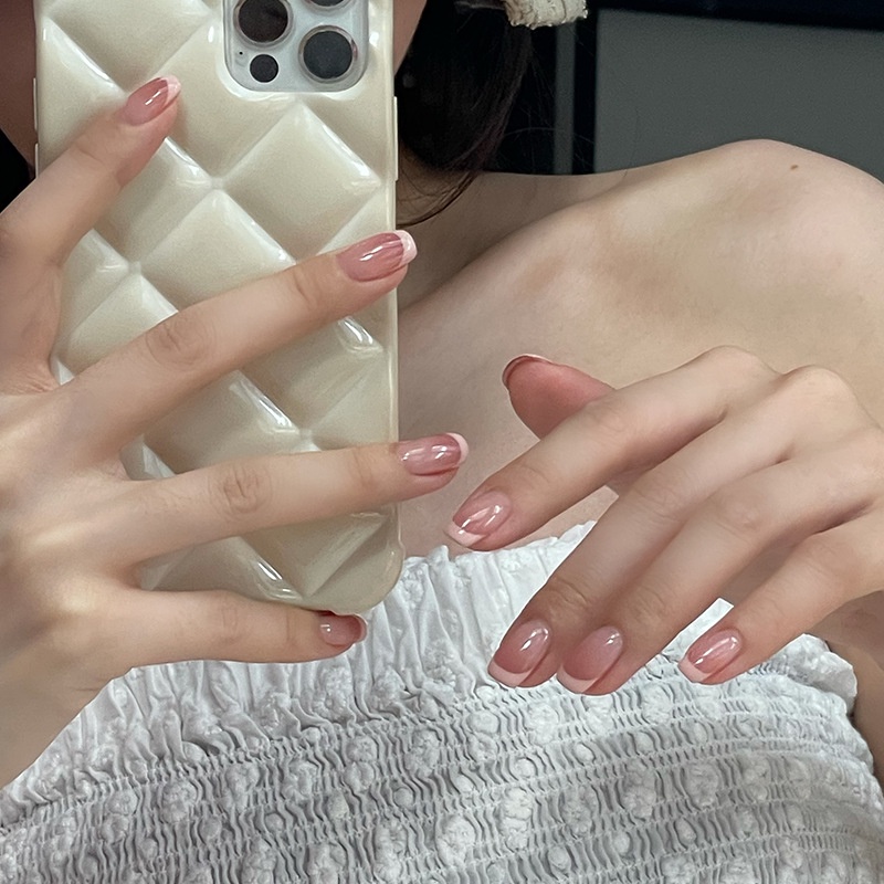 [Dengan Lem] 24pcs Kuku Palsu Panjang Balet Matte Wearable Nail Art Frosted Fake Nail Produk Jadi Nail Patch