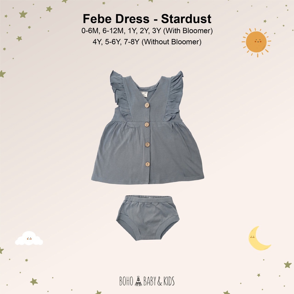 Bohobaby Febe Dress 3-4Y/Bohopanna Gaun Terusan Anak Bayi/Baju Dress Ruffle Set Celana Pendek-Stardust