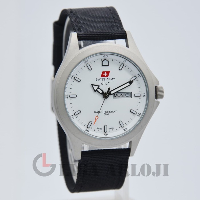 Swiss SA Original  Quartz DHC Kanvas / Nylon SA-1880G Tanggal Hari Doff Putih