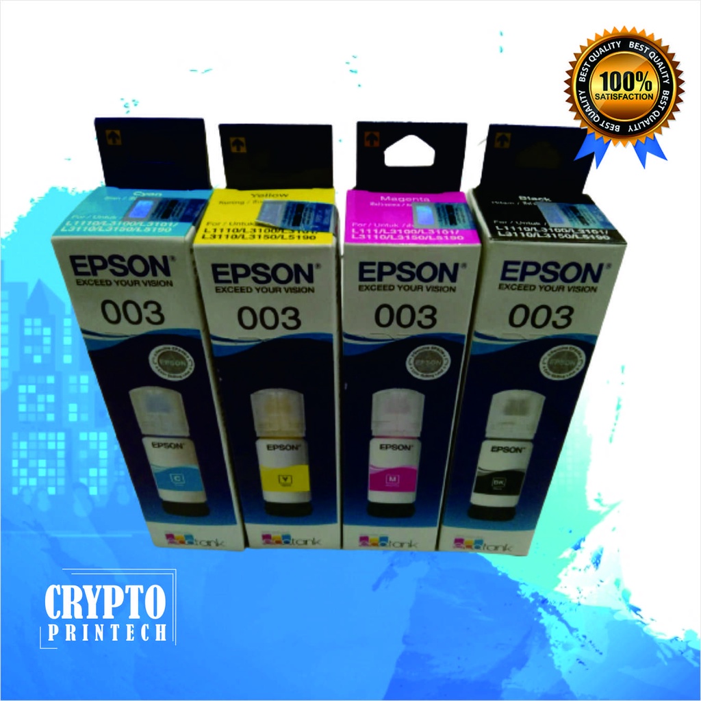 Tinta Epson EcoTank 003 Original Cyan Magenta Yellow Black Refil Ink Printer L1110 L3110 L3150 L5190