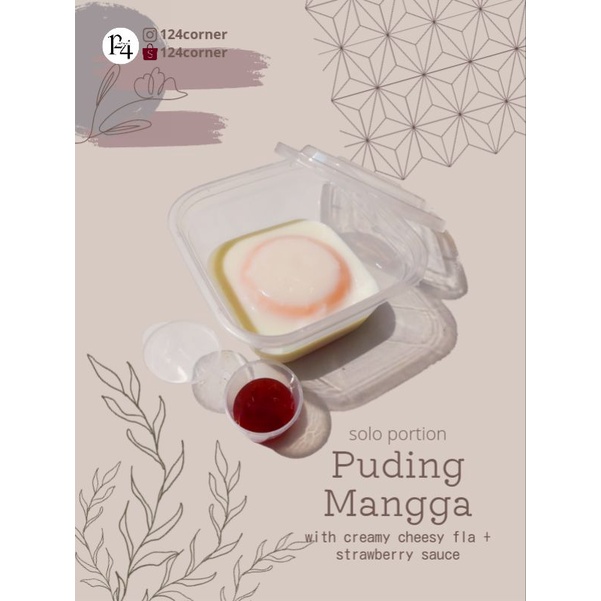 puding mangga fla keju &amp; saus stroberi