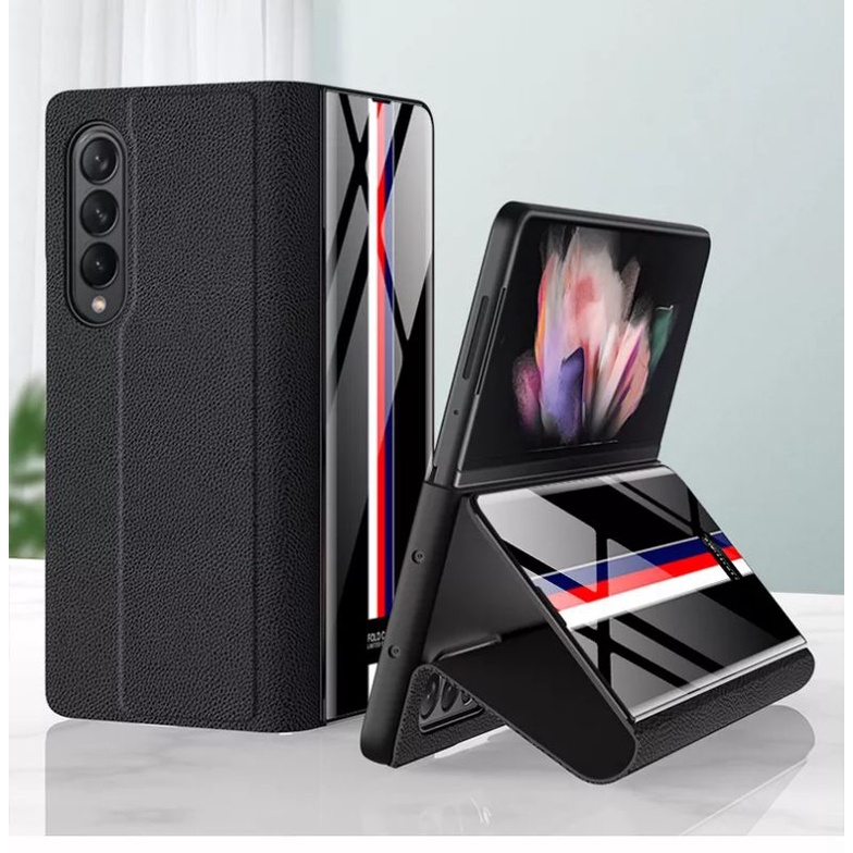 Original Soft Flip Case Samsung Galaxy Z Fold 3 Fold3 5G W22 Presisi GKK Luxury Leather And Glass Co