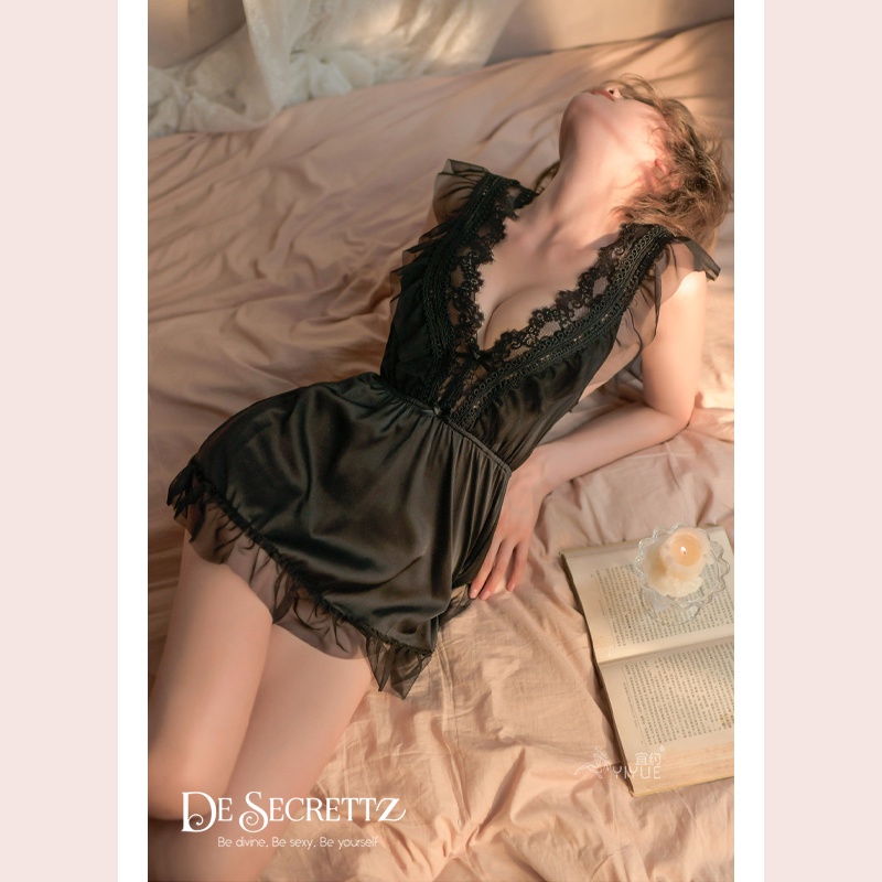 DeSecrettz LENNOX Baju Tidur Wanita Dewasa Sexy Includes Lingerie Sexy, Baju Haram Sexy, Baju Tidur Sexy, Baju Dinas Malam Hari, Bahan Silk Satin Adem Di Kulit