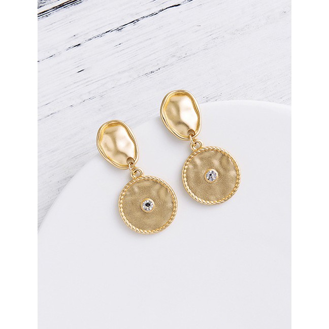 LRC Anting Tusuk Fashion Gold Diamond Round Irregular Earrings F50203