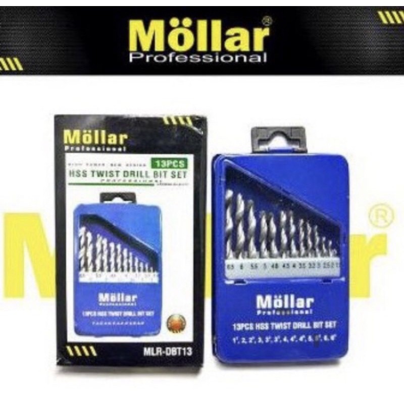 Mata Bor Besi Set 13pcs MOLLAR 1.5mm - 6.5mm / Hss Twist Drill Bits - kotak kaleng