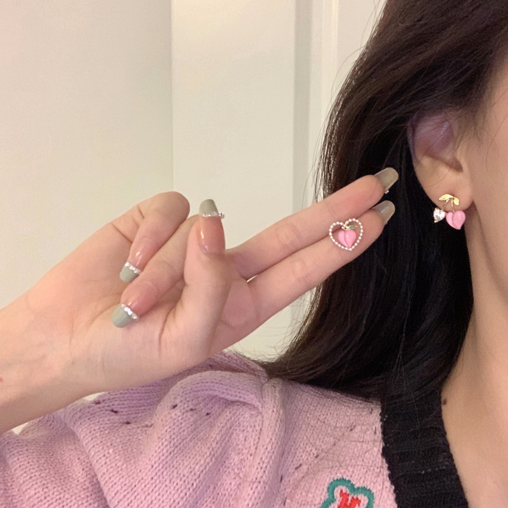 Anting Desain Hati Warna Pink peach Untuk Wanita