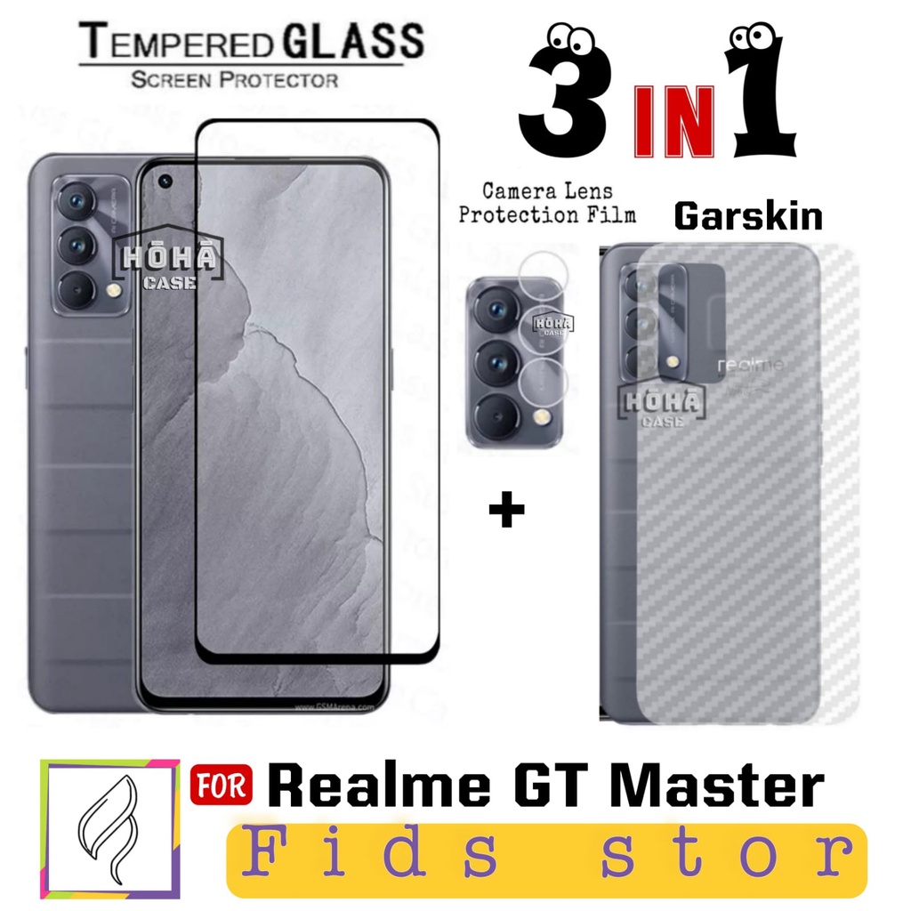 PROMO 3in1 REALME GT Master Tempered Glass Layar FULL COVER Black &amp; CAMERA Free GarSkin