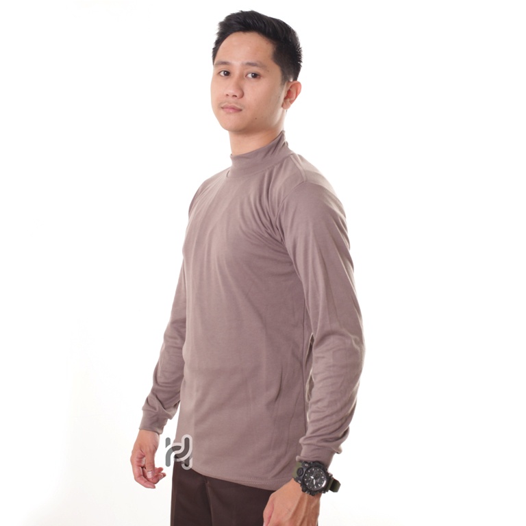 Security Polisi Satpam Kaos Polos Tangan Panjang Kerah Tinggi Warna Coklat Kaos Satpam Security
