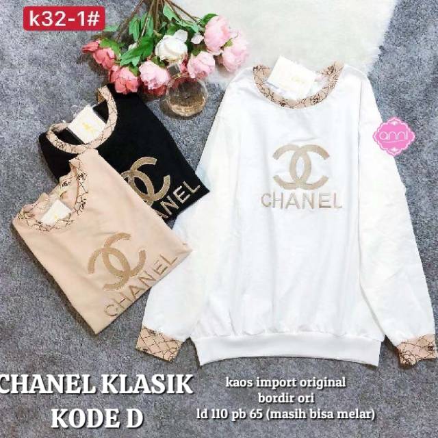 CHANEL KLASIK KODE D KAOS WANITA LENGAN PANJANG