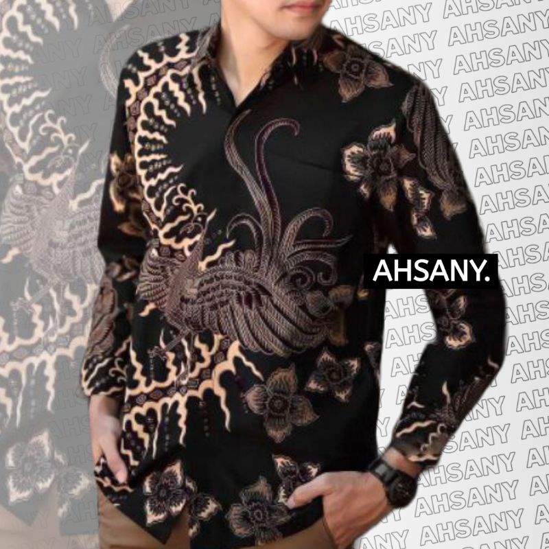Kemeja Batik Pria Lengan Panjang Halus Katun Motif Kelabang Hitam Seragam Kerja Kantor Kondangan Hajatan Mahasiswa Guru Nyaman