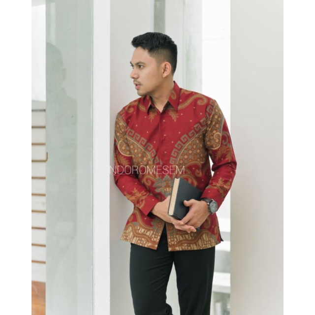 Batik lewung merah katun halus full furing