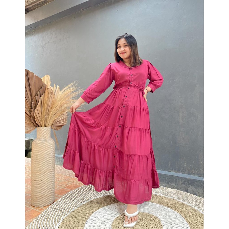 GAMIS BALI RAYON POLOS RAMPEL-Magenta