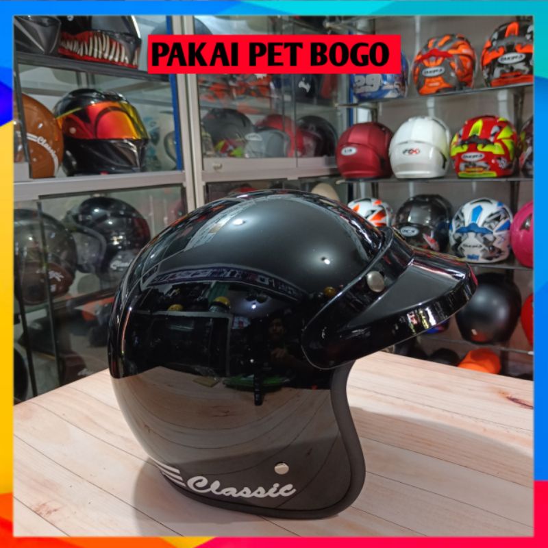 helm BOGO GARIS classic sudah termasuk KACA DATAR free PACKING