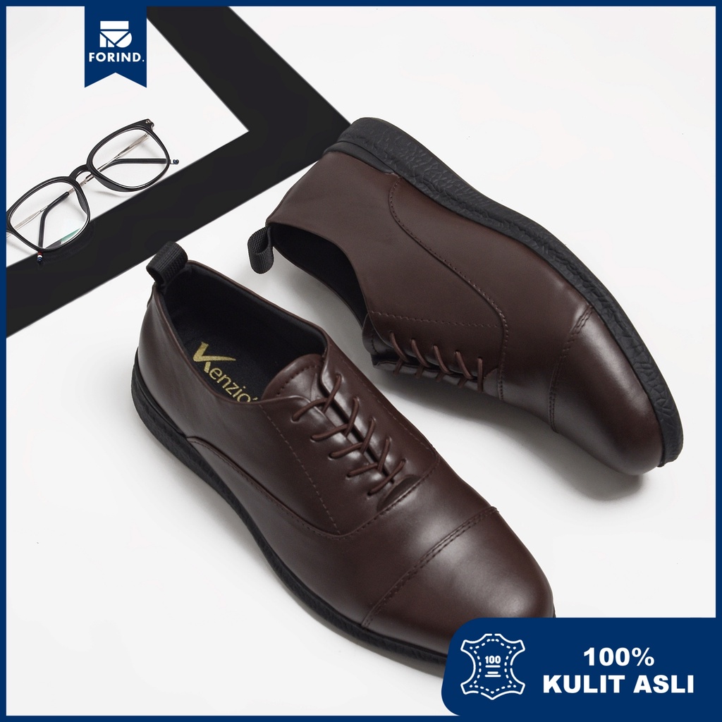 Oxford 3.0 Brown | Sepatu Pantofel Kulit Asli Hitam Formal Kerja Pantopel Pria Ori | FORIND x Kenzio