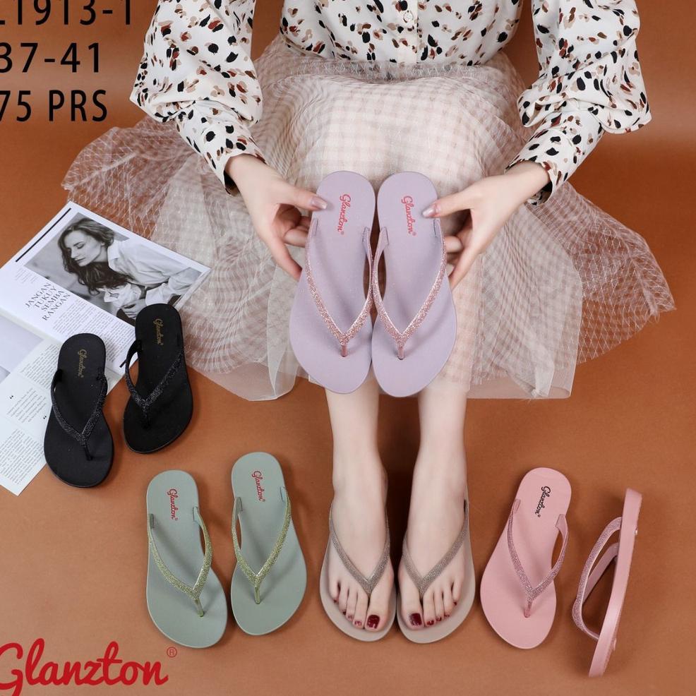 TV.21Jl22g– Sandal jepit Jelly glitter sandal wanita murah  Glanzton L1913-1 / L1912-1