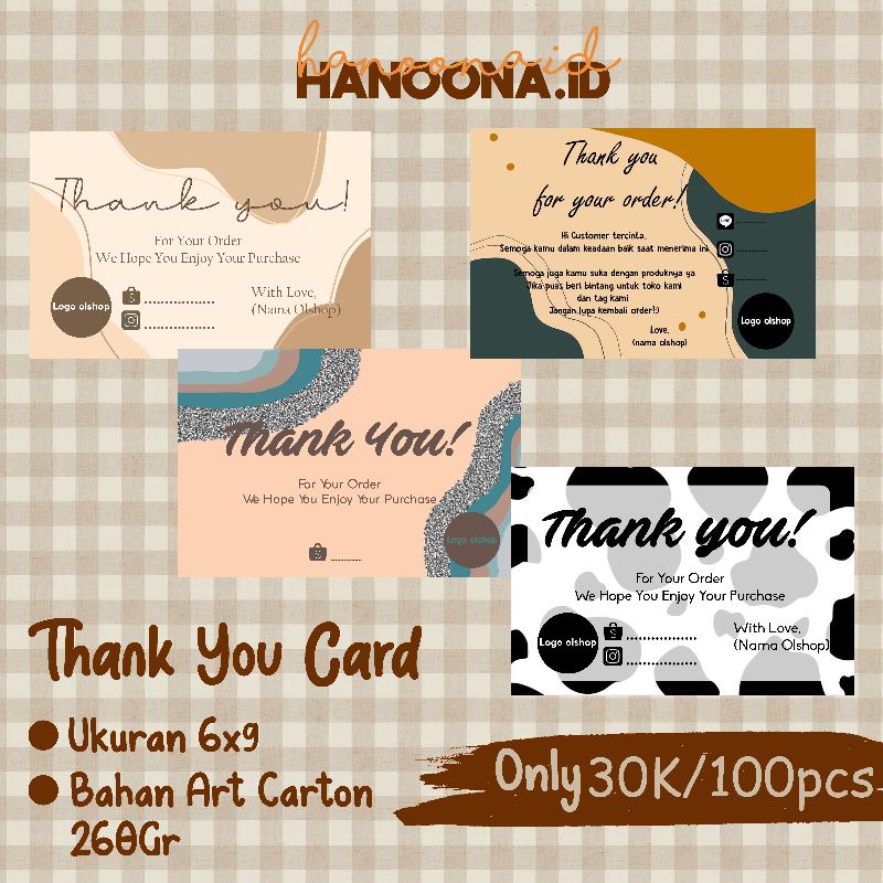 

[PROMO MINGGU INI 25k/100pcs] THANK YOU CARD CUSTOM (FREE DESIGN)