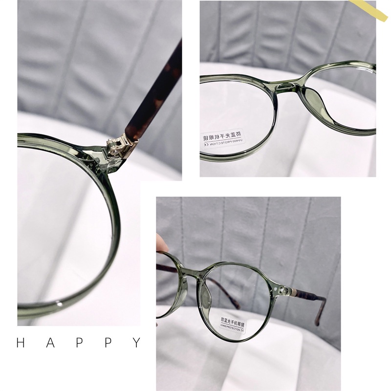 (YUZHU) Tr90 Kacamata Fashion Gaya Retro Korea Frame Bulat Bahan Metal Untuk Wanita