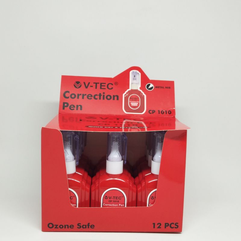 

Tip-ex/ Correction Pen Cair V-tec CP-1010 Merah 10ml (1 box isi 12 pcs)