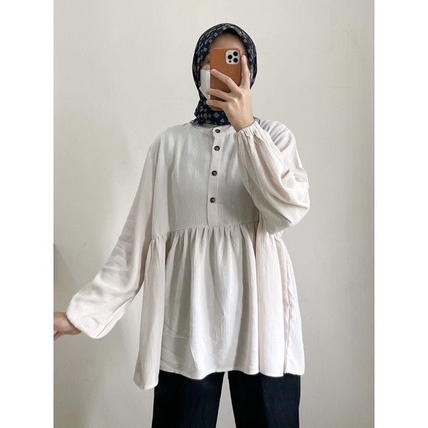 BEFAST - ZFS OOTD Blouse NOBITA / TARYN SNOW SHEER CRADENZE BLOSE / Blouse Wanita Hijab Terbaru / Atasan Lengan Panjang Karet / Fashion Wanita Kerja / Blouse Polos Casual / Blouse Best seller / Terlaris / Blouse Best Seller