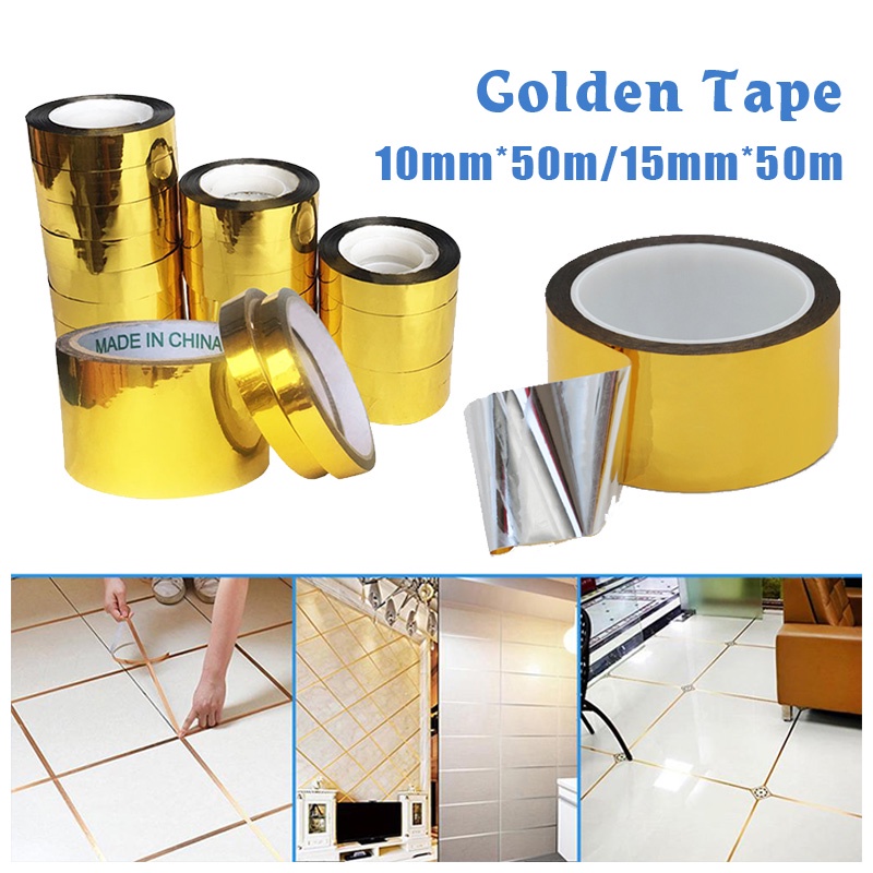 50m Gold Washi Tape 15mm/10mm Gold Selotip Masking Tape Untuk DIY Scrapbooking Sekolah Dan Kantor Dekorasi