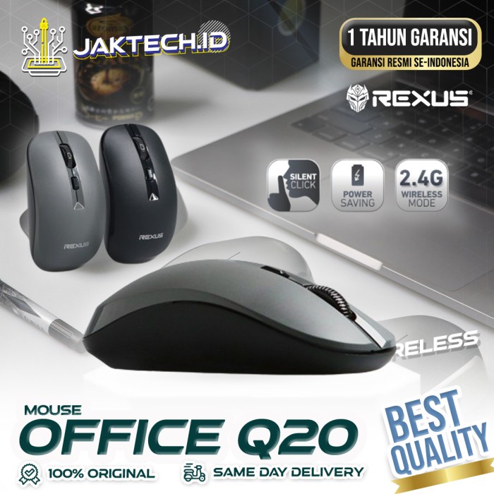 Rexus Q20 Mouse Wireless Office Q20 Silent Click ORIGINAL - Hitam