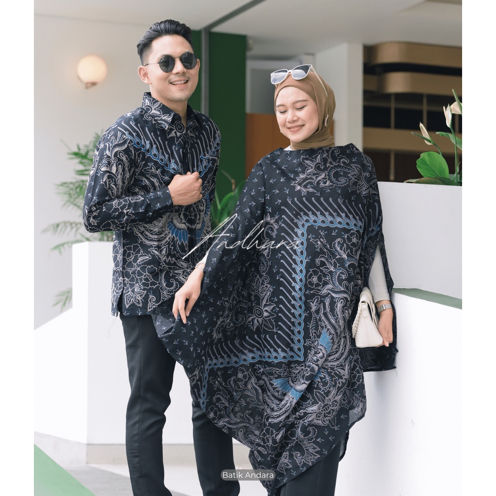 Sipar Biru Couple Batik Kondangan Outfit Keluarga Kemeja Kaftan Modern Premium Sragenan Terlaris