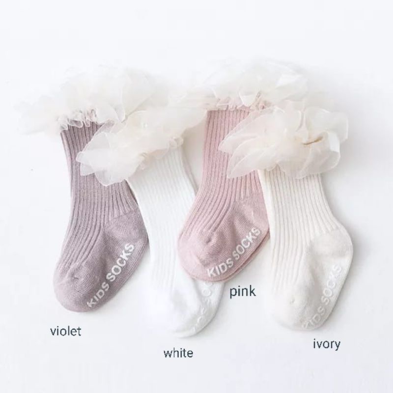 Kaos kaki anak bayi renda organza / Baby lace socks double layer