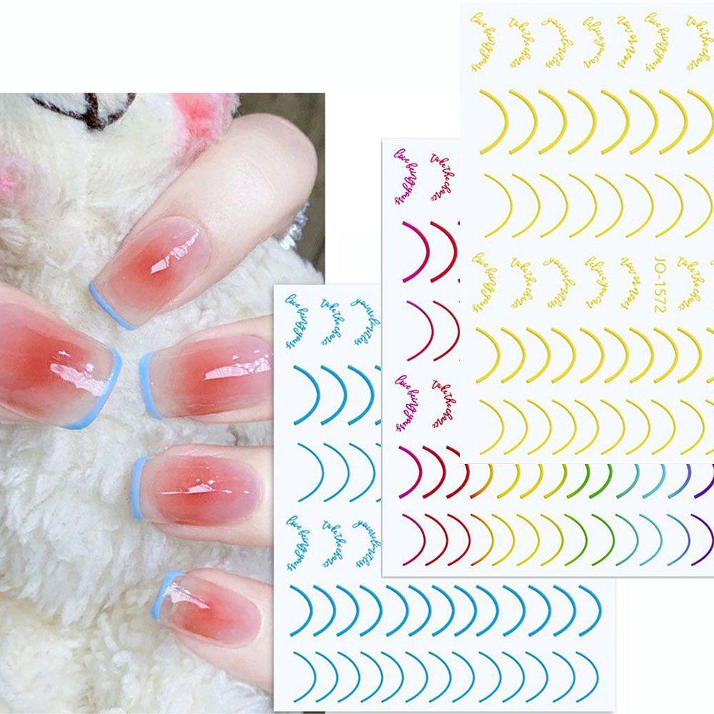 AUGUSTINA Agustin 3D Garis Garis Garis Stiker Kuku Perekat Diri Pelangi Hologram laser Wanita Manicure Aksesoris Fluorescence Nail Art Striping Tape