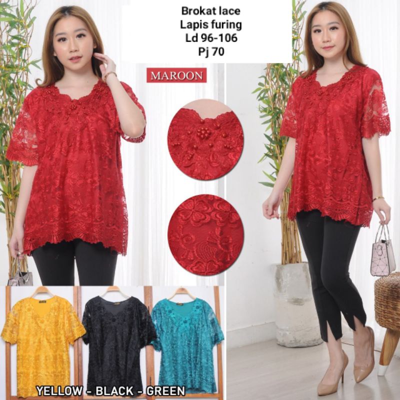 Atasan brokat aurum mutiara l xl xxl tangan pendek lapis furin