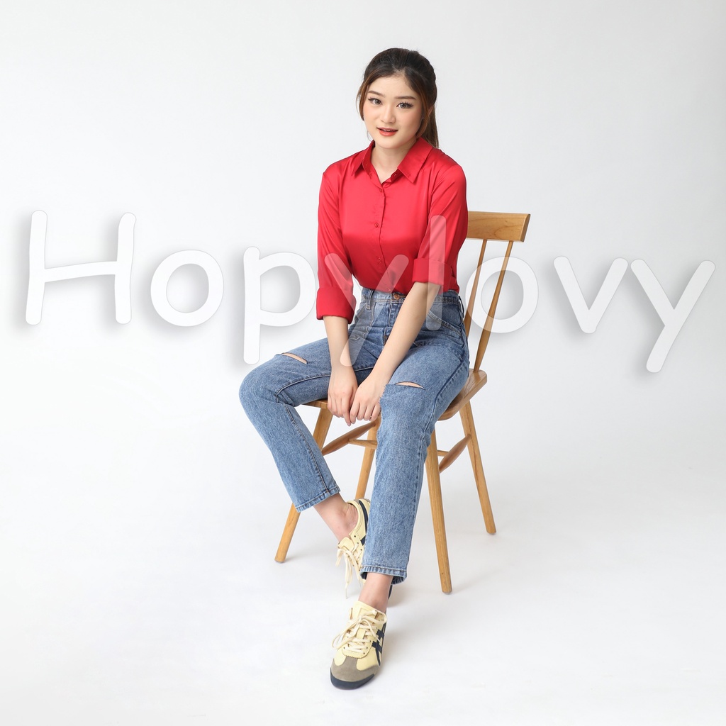 HOPYLOVY Celana Boyfriend Jeans Wanita Highwaist Celika