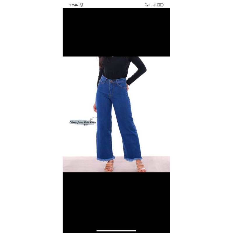 Celana wanita jeans kulot jeans celana kulot bawah rawis celana panjang hw kulot