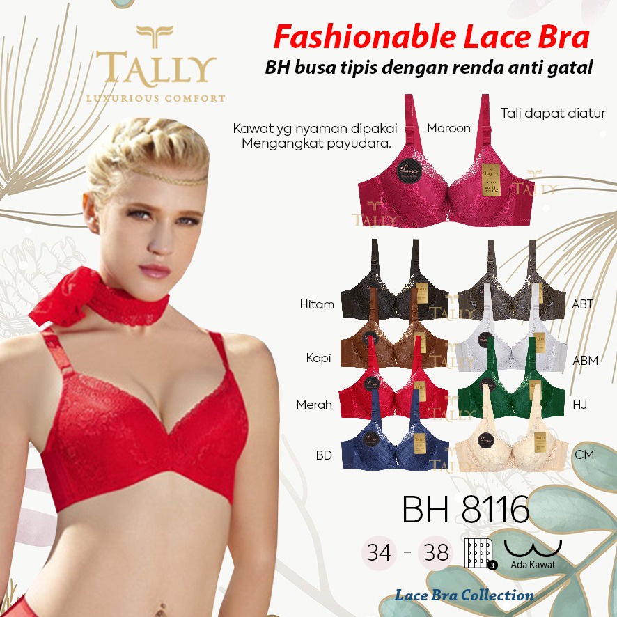 Bh Bra Tally 8116 (Cup Sedang) Fashion Bra Brokat | Bra Busa Tipis Pakai Kawat |kcx