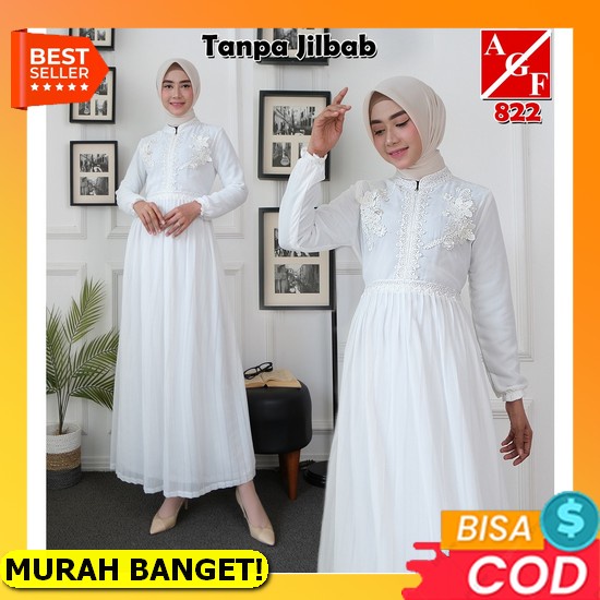 Kinasya Syari Set Gamis Ceruty Babydoll Full Furing Gamis + Khimar / Kerudung Syari Gamis Wanita Kek