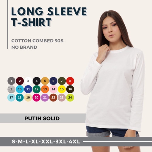 KAOS POLOS LENGAN PANJANG COTTON  PE 24S  UNISEX COWOK CEWEK LEHER BULAT UKURAN M, L, XL, XXL, XXXL 