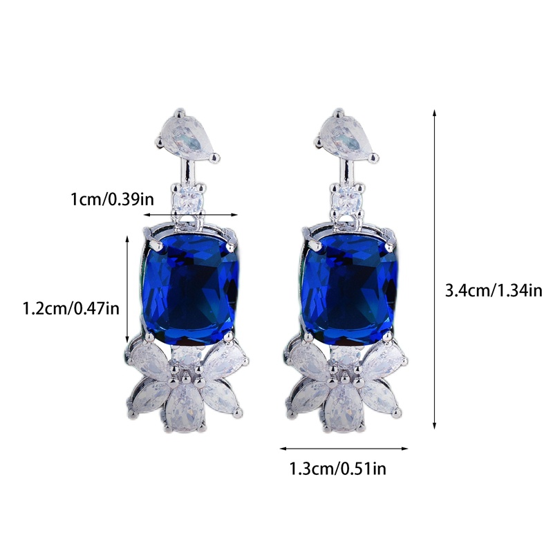 Anting Drop 925 Silvery Bentuk Bunga Warna Biru Bahan Cubic Zirconia Untuk Wanita