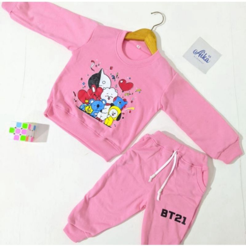 stelan anak perempuan motif BT21 oneset anak anak sweter viral Tervafotir baju atasan bawahan anak murah