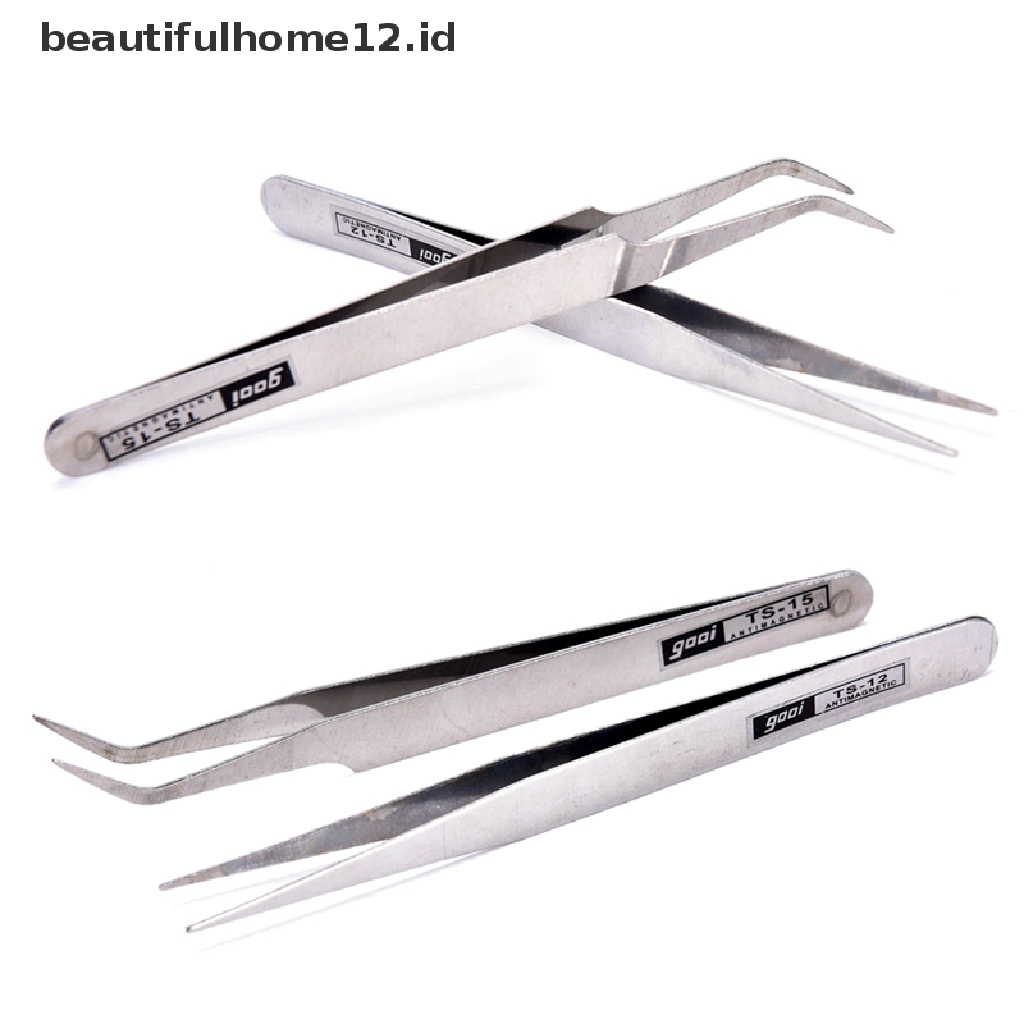 (Beautifulhome12.Id) 2pcs Pinset Stainless Steel Untuk Mengambil Bulu Mata / Nail Art