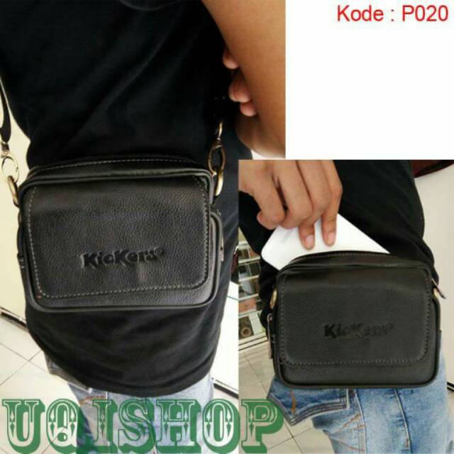 Tas pinggang merk Kickers /tas pinggang kulit pria terbaru/tas pinggang kulit asli warna hitam/tas