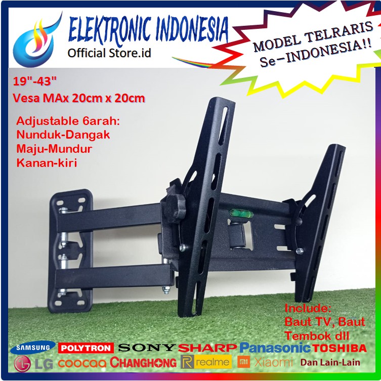 Bracket TV 19 21 24 29 32 40 42 43 Swifle 6 arah 100% FULL besi KOKOH &amp; BERKUALITAS