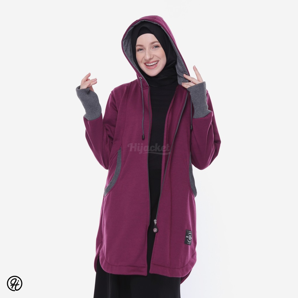 NEW hijacket elektra jaket wanita hoodie all varian warna BURGUNDY L & XL-1